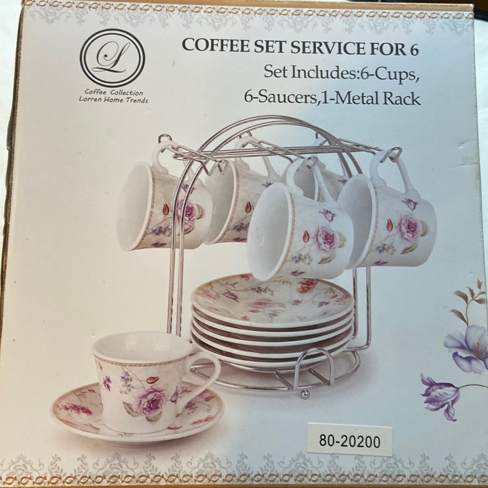 Lorren Home Trends 80-20200 cups and saucers set of 6 with metal rack